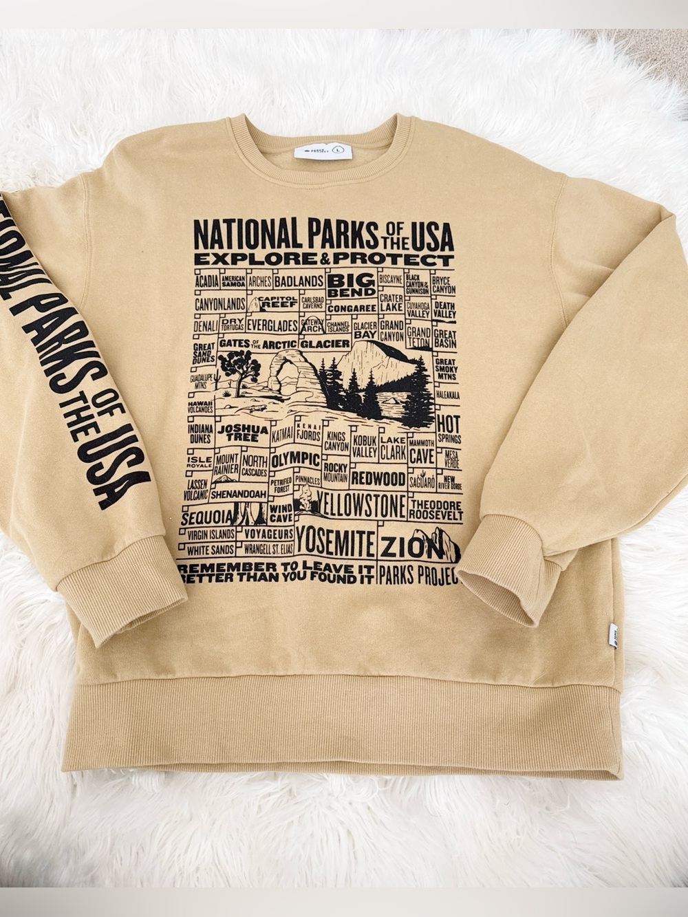 Parks Project Tan Crewneck Sweatshirt with Black National Parks Graphic